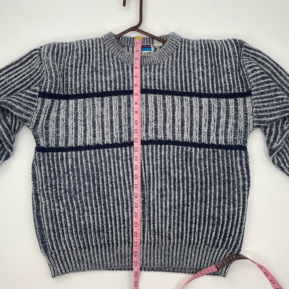 VTG Sweater Graphix Navy Light Blue Ribbed Knit 80s-90s Crewneck Grandpa… - Picture 13 of 13